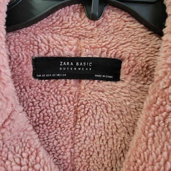 ZARA Pink Shearling Faux Suede Jacket XS - Picture 7 of 11